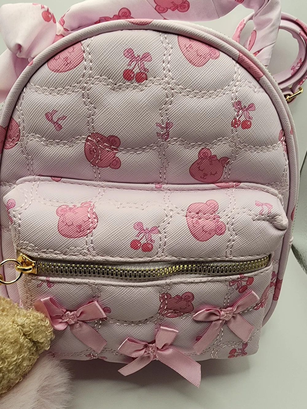 Under One Sky Pink Backpack with Bow and Pom Keychain